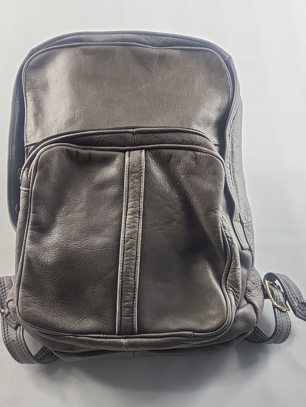 Vintage Soft Grey Genuine Leather U-Zip Backpack Daypack
